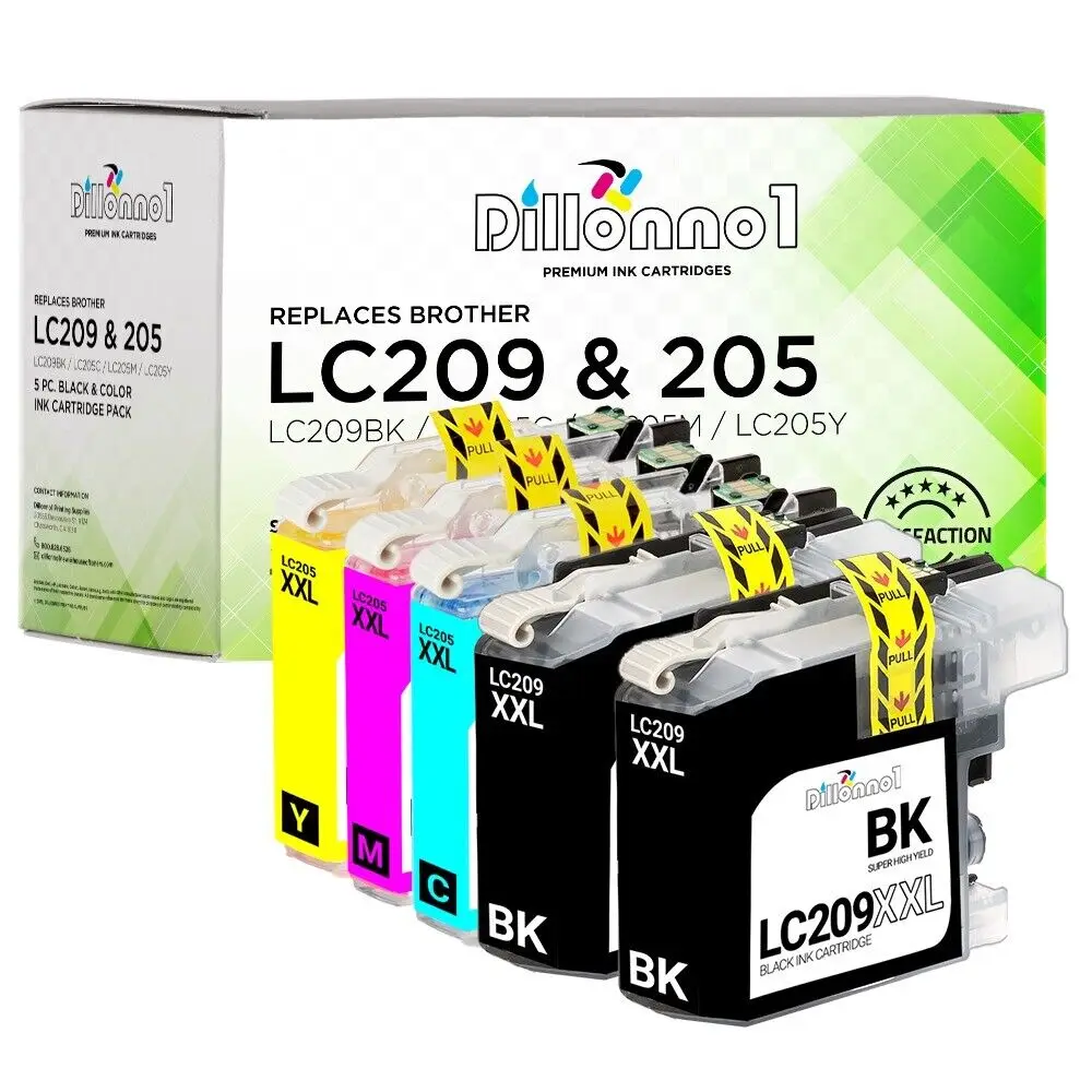 (5) LC209BK LC205C LC205M LC205Y XL Compatible Brother Ink Cartridge Set
