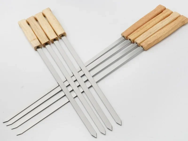 Description Picture 2 of item6/8pcs Kabab Koobideh Skewers 17 Inch Stainless Steel Grilling BBQ Skewer Reusable Barbecue Skewers Flat Stick with Wood Handle