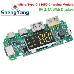 LED Dual USB 5V 2.4A Micro/Type-C USB Mobile Power Bank 18650 Charging Module Lithium Battery Charger Board Circuit Protection