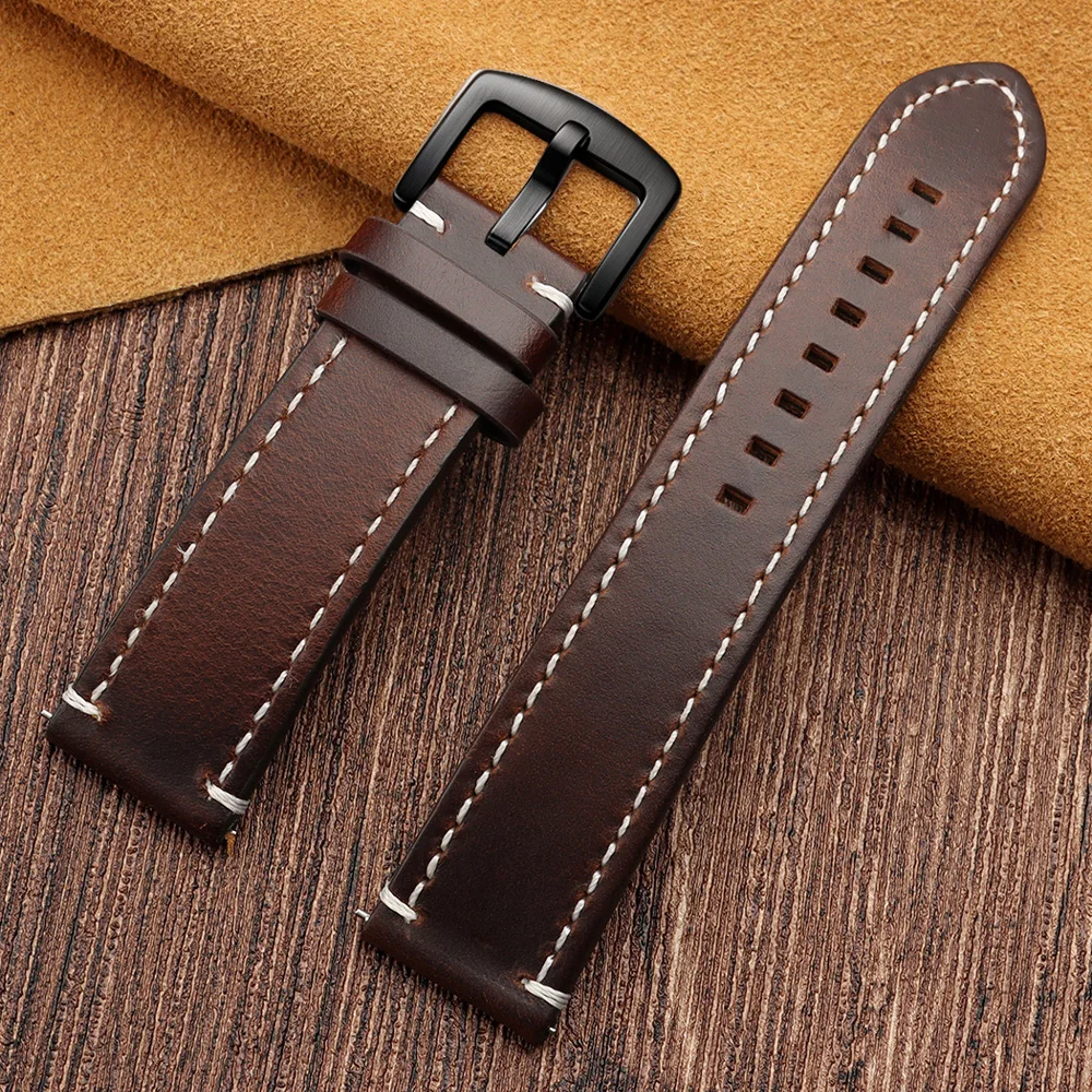 Vintage Stitching Genuine Leather Watchband - Universal Sport Strap with Accessories