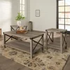 4 Piece Farmhouse Barn Door TV Stand Console Coffee Table and 2 End Table Living Room Set in Rustic Gray Oak 2