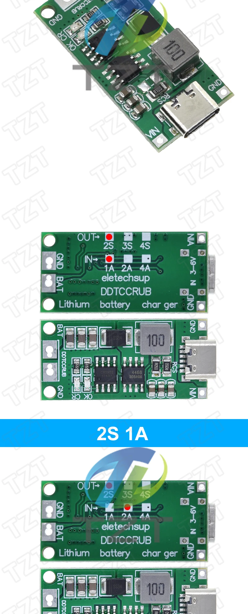 DIYTZT 1/2/5PCS 18650 Lithium-Batterie Multi-Cell 2S 3S 4S Typ-C bis 8,4V 12,6V 16,8V Step-Up Boost LiPo Polymer Li-Ion Ladegerät – Detail 7
