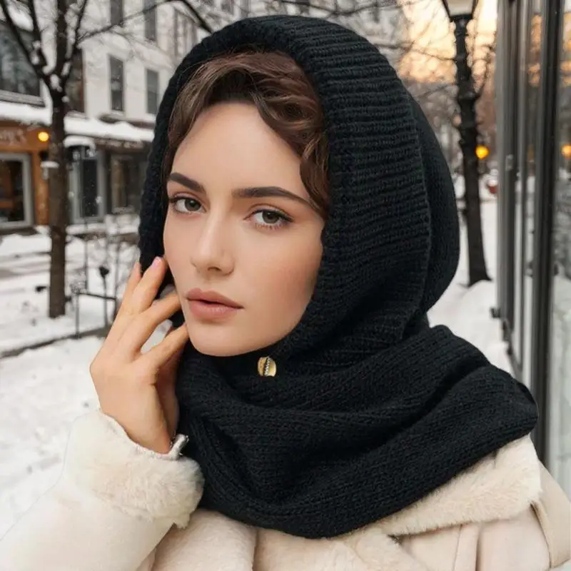 Solid Color Winter Balaclava, Casual Knit Beanies Cap for Women, Neck Collar Scarf, Windproof and Cold Proof - Ideal Gift