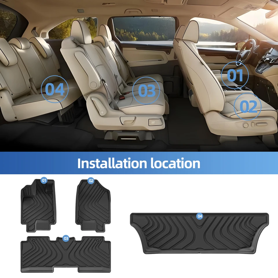 Naibeve All-Weather Floor Mats For 2018-2024 Honda Odyssey - Custom Fit Front & Cargo Liners
