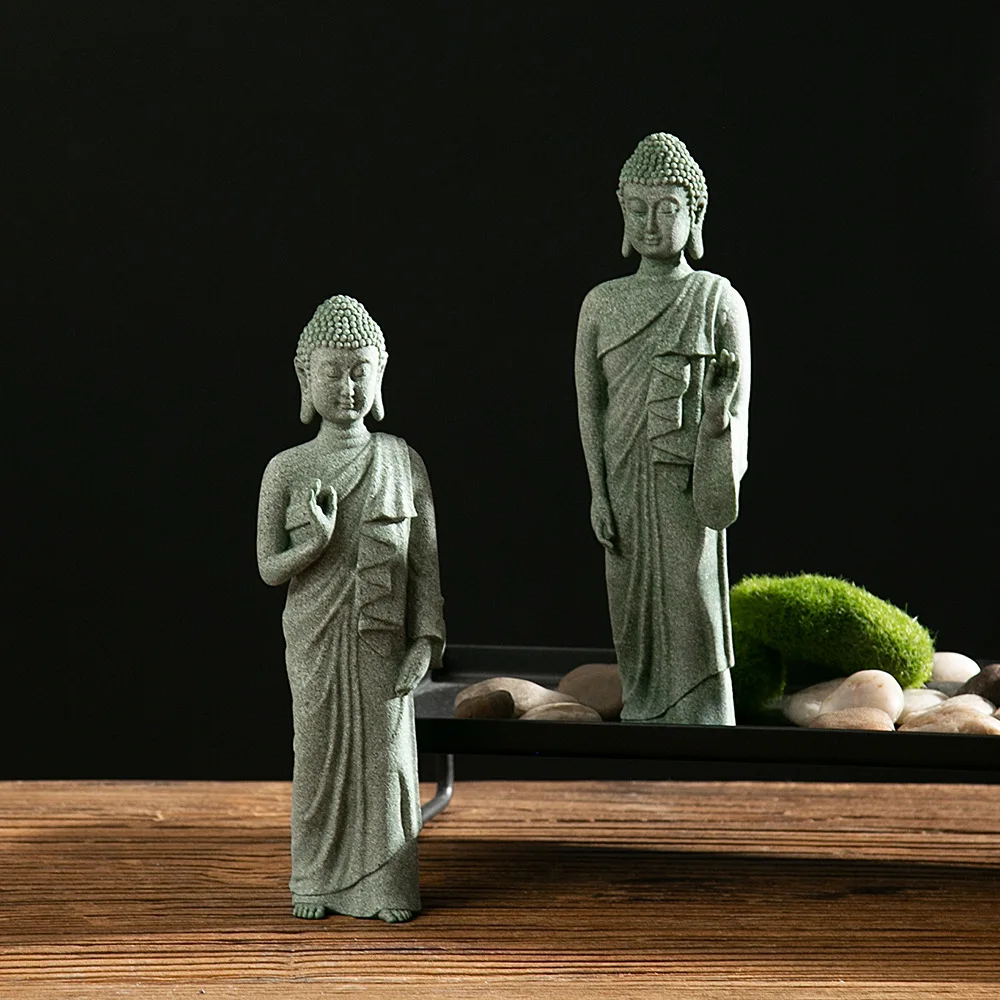 Buddha Statue Ornament Buddhism Figurines Sandstone Artwork Oriental Culture Garniture Cultural Home Decorative Object