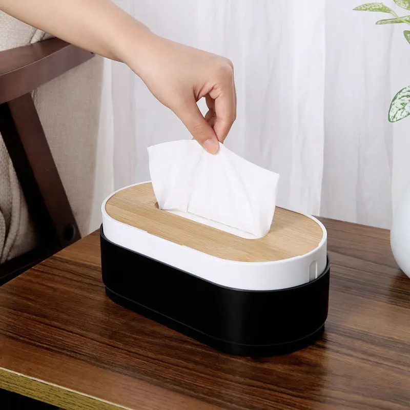 Tissue dispenser bamboo cover toilet paper box napkin holder case towel storage tissue boxes