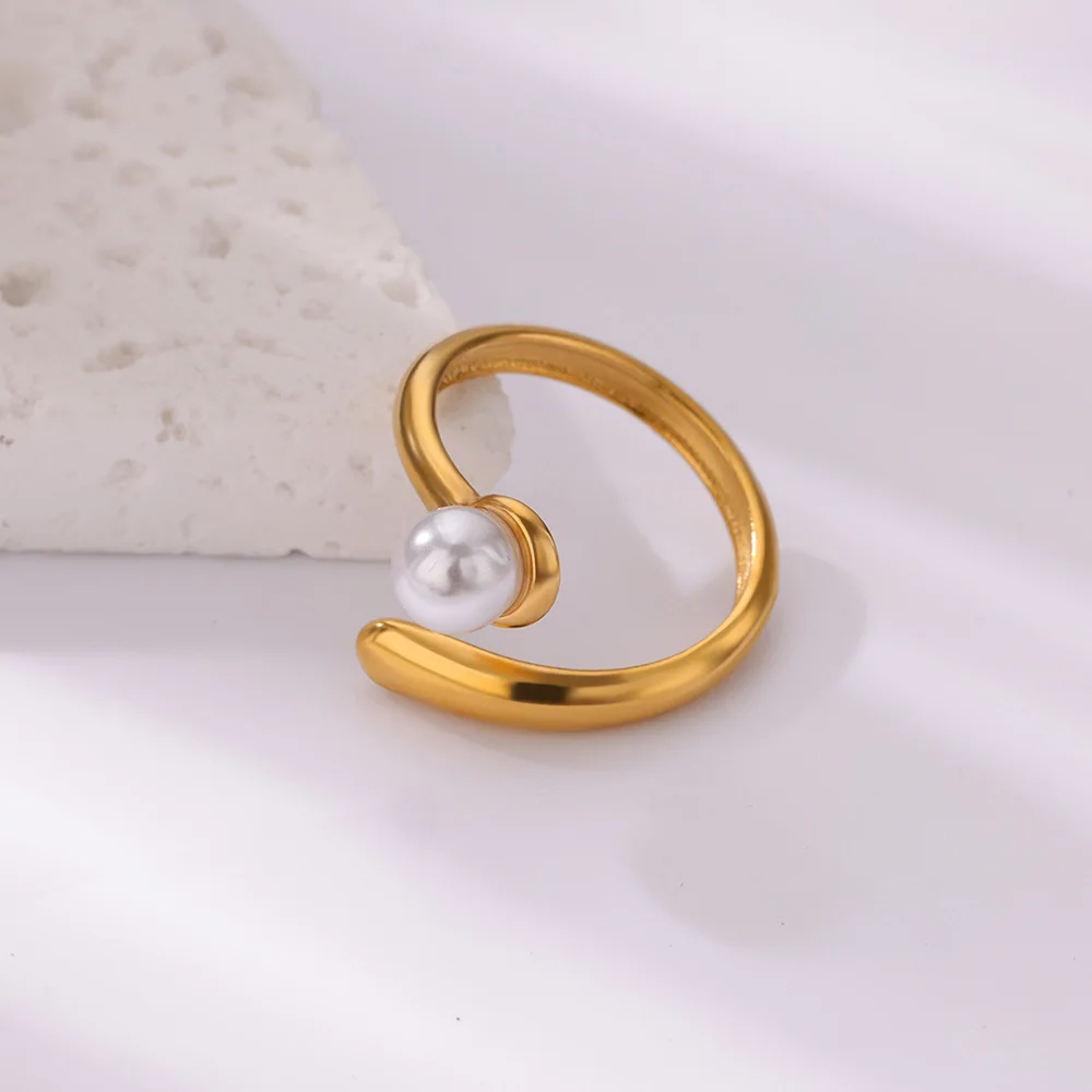 Stainless Steel Imitation Pearl Rings For Women