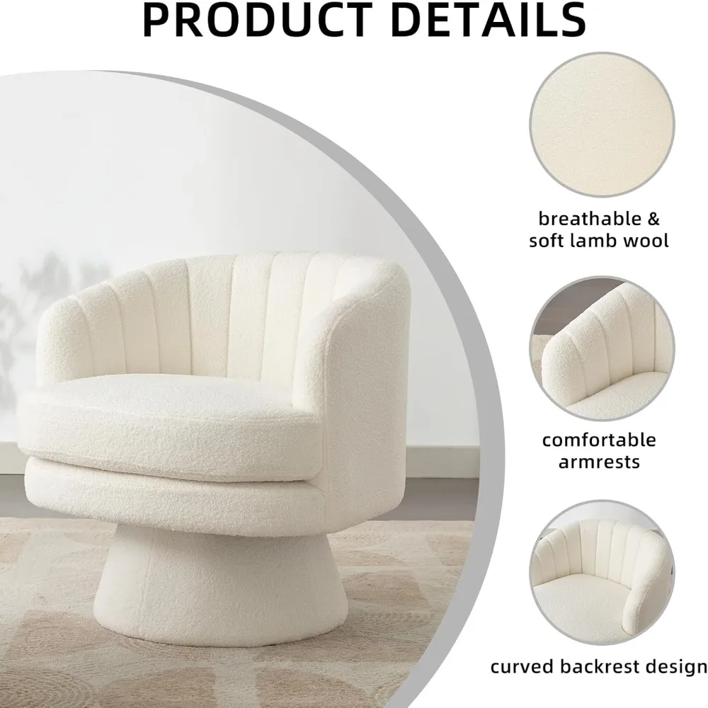 Modern 360° Swivel Barrel Armchair with Soft Sherpa Cushion, Ergonomic Design for Living Room, Bedroom, Office - Beige