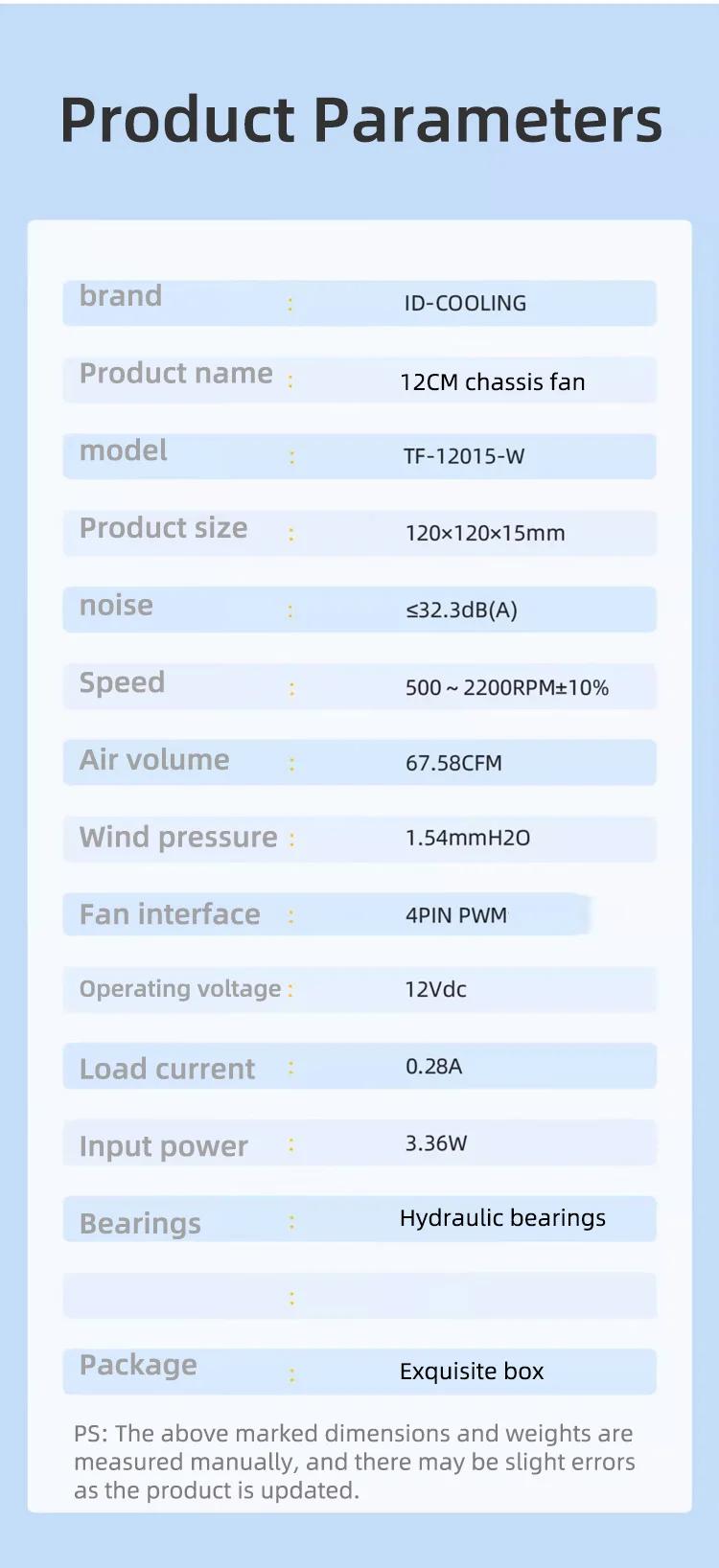 ID-COOLING TF-12015 120mm Cooling Fan Thinckness 15mm Ultra-Thin PC Case Fan 4Pi