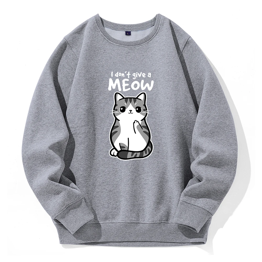 

I Don'T Give A Meow Funny Cat Cartoon Animalmale Men Hoodies Daily Basic Casual Hoodie Warm Fleece Hoody Loose Street Sweatshirt