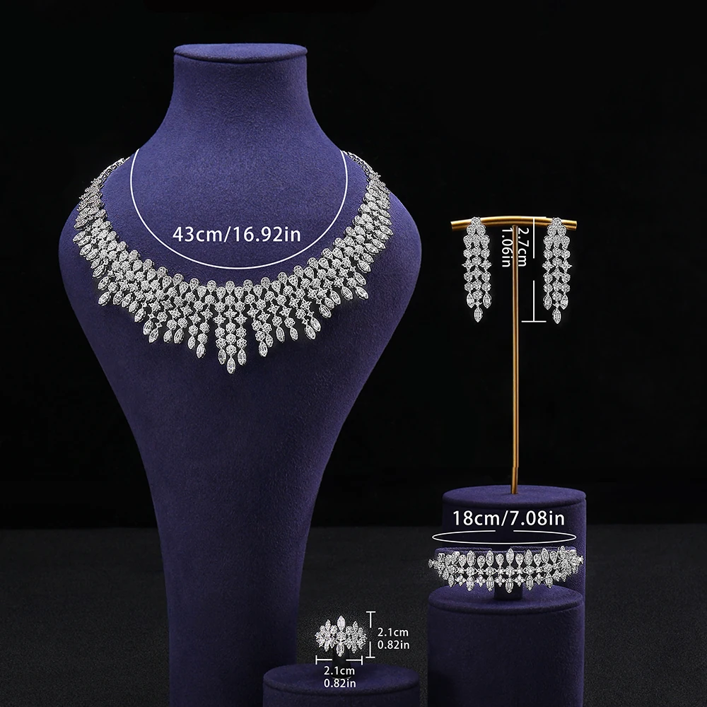 2024 New 4-piece African Blue Bridal Jewelry Set New Fashion Dubai Necklace Set Women's Wedding Party Accessories_voghion.com