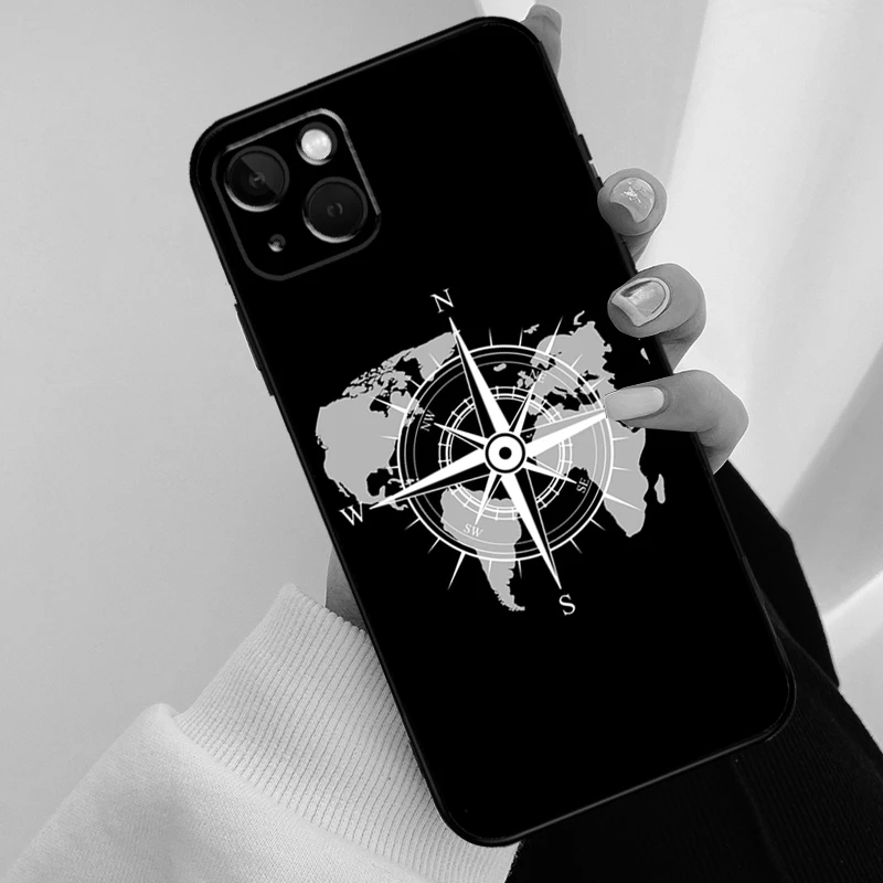 World Map Compass Nautical Phone Case For iPhone 11 12 13 14 15 16