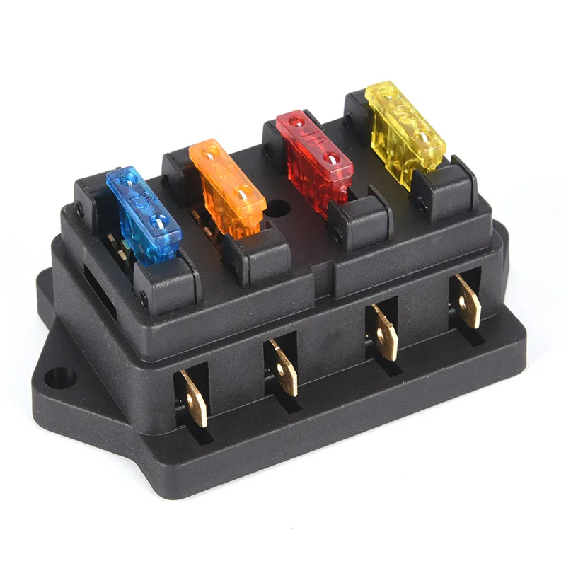 Fuse Box Holder Fuse Holder Fuse Box Car 4 Way Circuit Standard ATO Blade Fuse Box Block Holder 12V/24V+4 Way Fuse