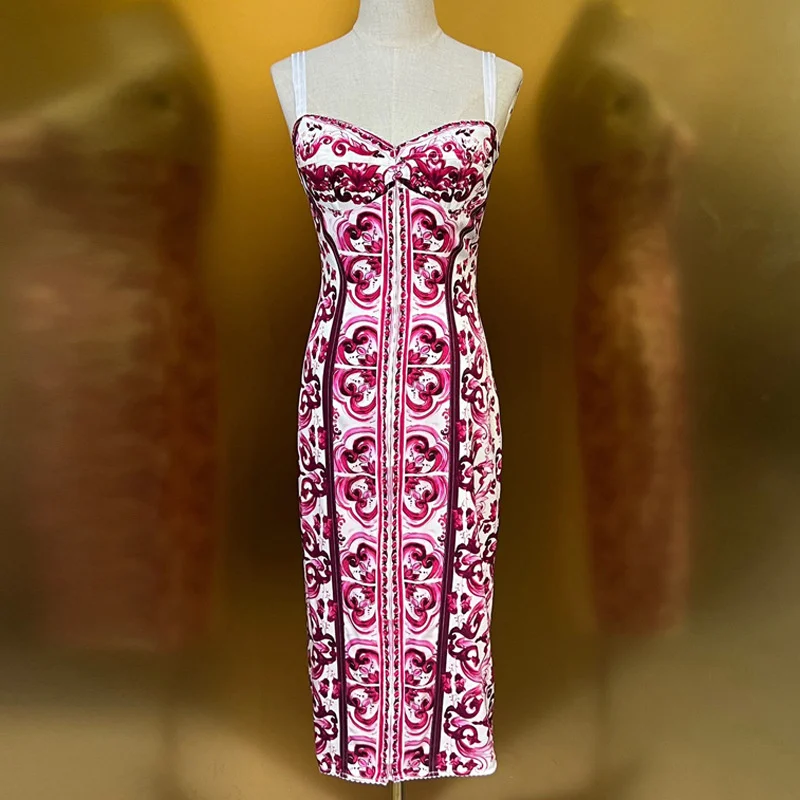 

Jamerary Fashion Blue White Porcelain Silk Dress For Women Summer Straps Floral Print Bodycon Dresses Party Female High Quality