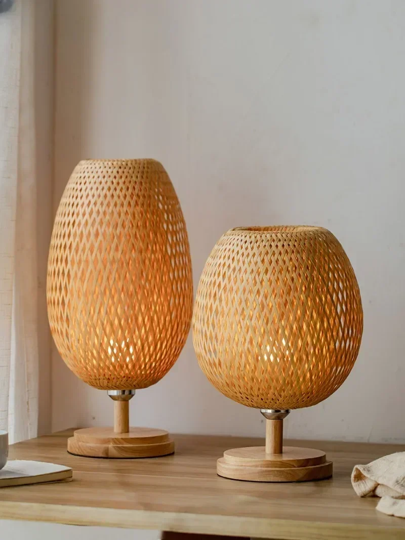 High-End Japanese-Style Solid Wood Decorative Table Lamp Creative Bamboo Zen New Chinese Bedroom Bedside Lamp