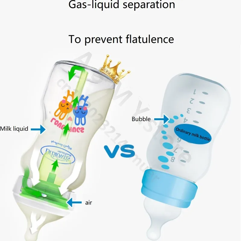 Dr. Brown's Newborn baby glass bottle, wide caliber, anti-flatulence, gas-liquid separation 150ML/ 270ML