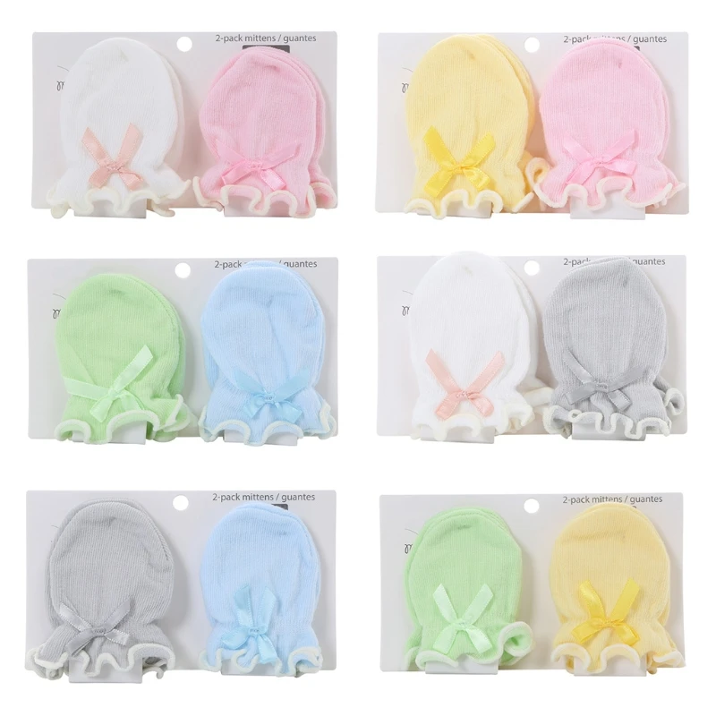 

Newborn for Protection Face Scratch Hands Gloves Solid Color No Scratch Bows Mit