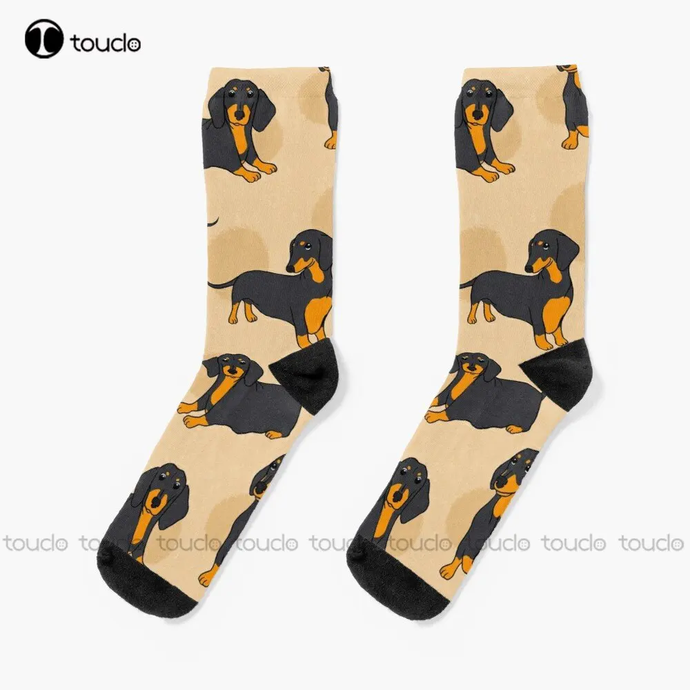 

Blue Tan Smooth Dachshund Pattern Sticker Pack Socks Funny Socks For Women Christmas New Year Gift Custom Gift Streetwear Funny