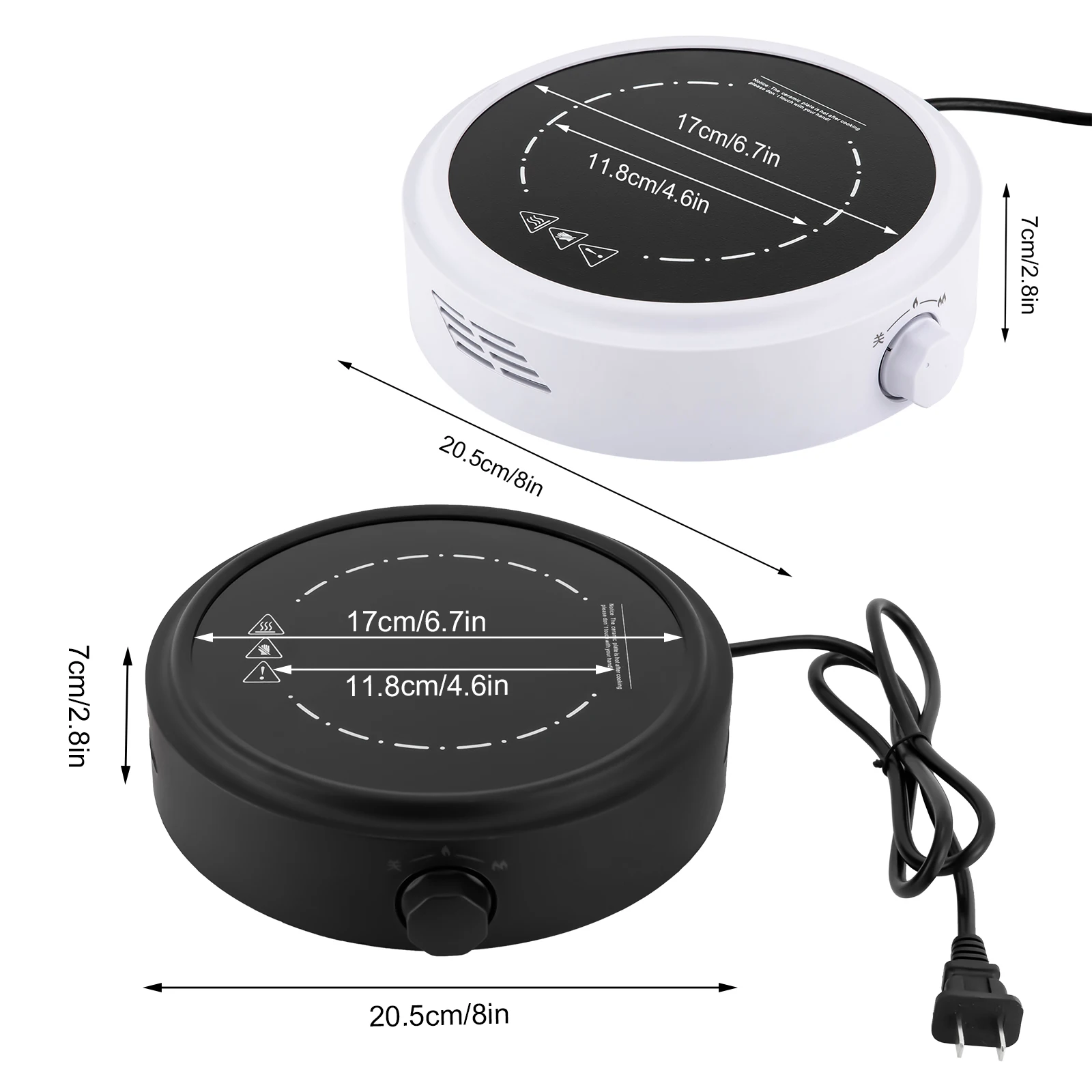 Electric Mini Stove, Portable Hot Plate, 800W, 110V, for Boiling Water, Making Tea and Coffee, Black and White