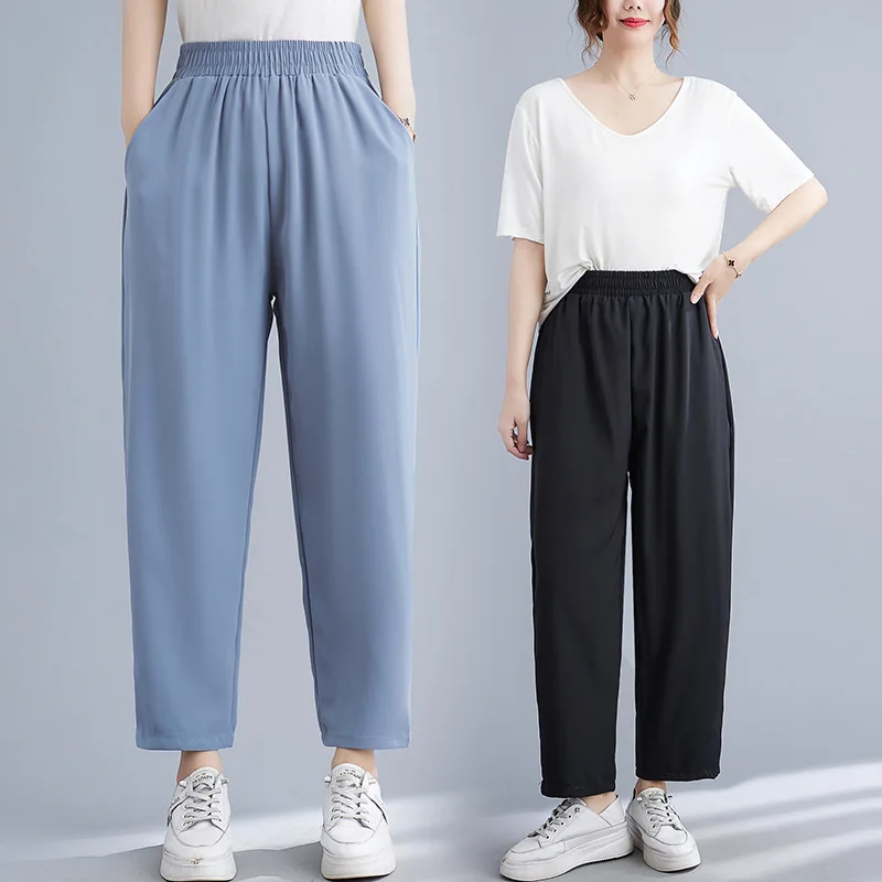 

150Kg Large Size Women's Loose High Waist Pants Elastic Waist Sports Casual Pants Hip 170 Black Blue Apricot 6XL 7XL 8XL 9XL