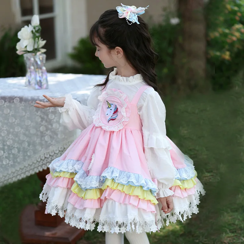 New children's clothing cute pink dress two-piece set for children's Lolita princess dress birthday party evening