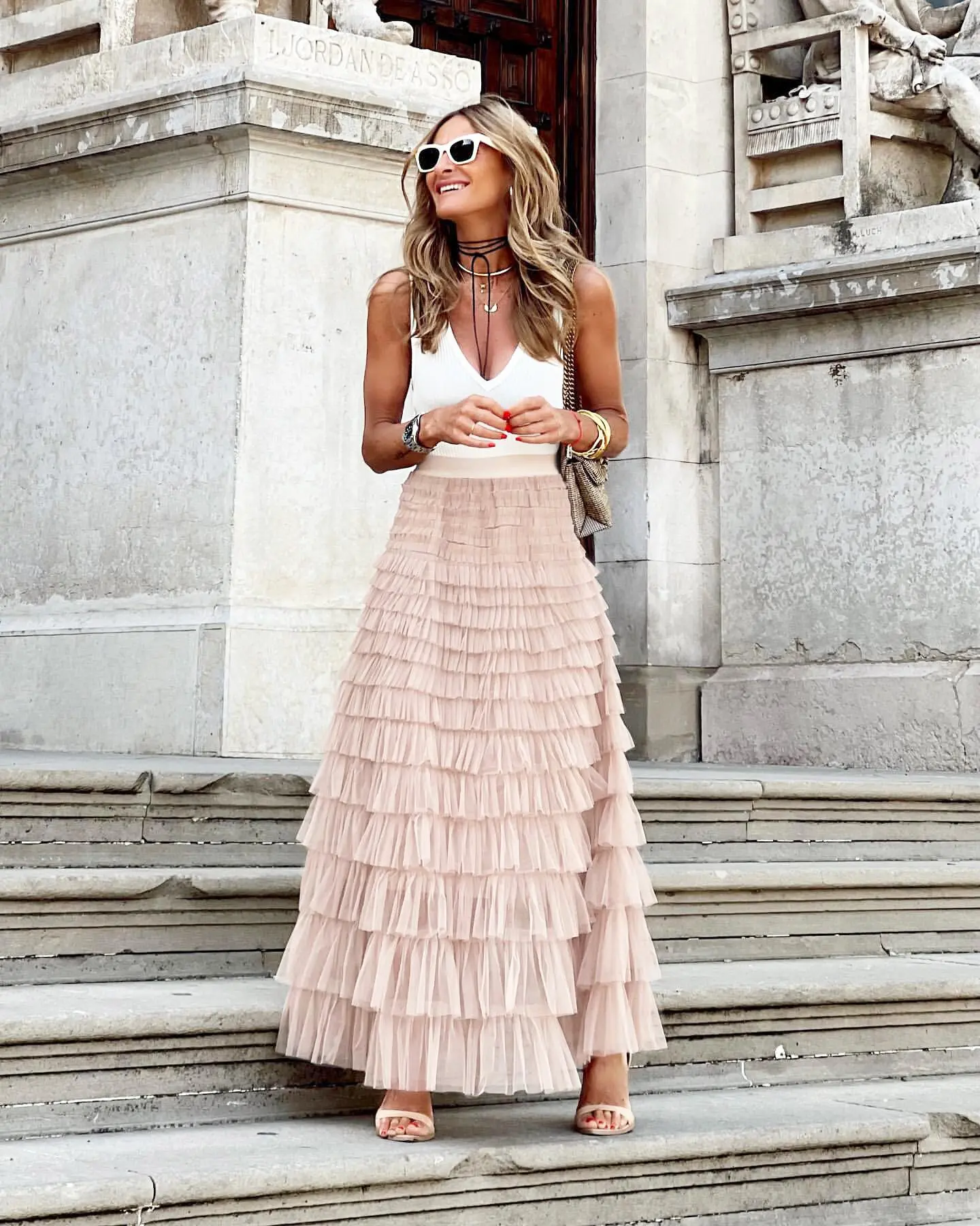 2023 New Summer Long Skirt Layered Ruffles Design Elegant Maxi Dress Office Women Commuting Party Attire Official Store Y2k store