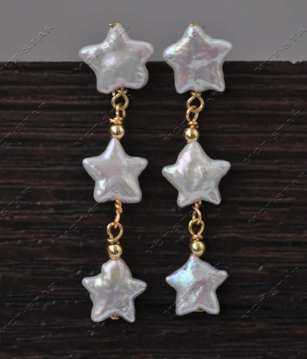 

Милые серьги-подвески MTC · STAR Z13309 2 дюйма 11 мм с натуральным пресноводным жемчугом и звездами, ювелирные изделия на заказ