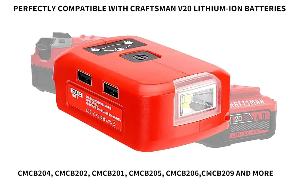 Battery Adapter for Craftsman V20 Battery USB Phone Charger Led Work Light with