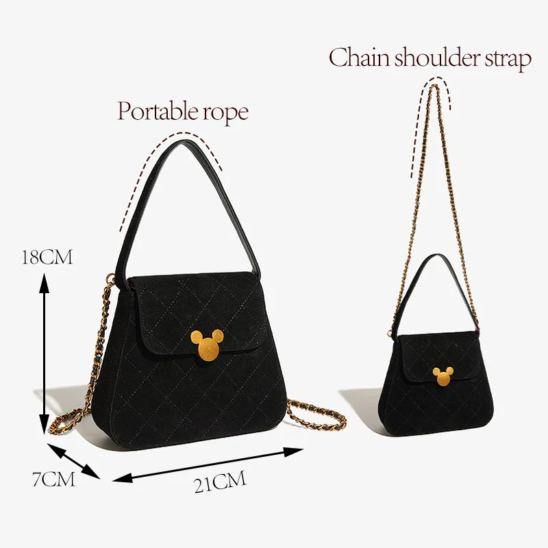 Disney Mickey Retro Diamond Diamond Lattice Bag Female Commuting Shoulder Bag Pure Black Premium Handbag 2