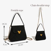 Disney Mickey Retro Diamond Diamond Lattice Bag Female Commuting Shoulder Bag Pure Black Premium Handbag 2