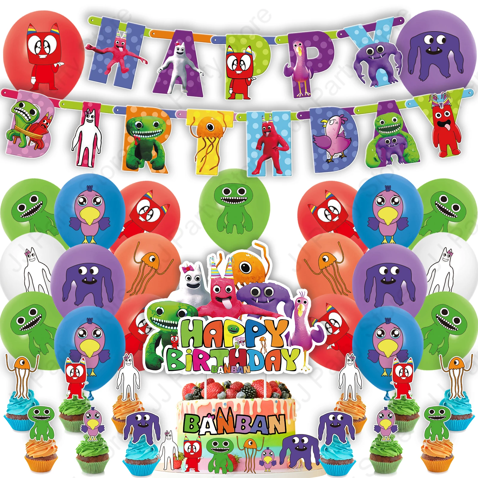 

Garten of BanBan Birthday Party Supplies Rainbow Friends Paper Cup Plate Banner Cake Topper Balloons for Kids Boys Baby Shower
