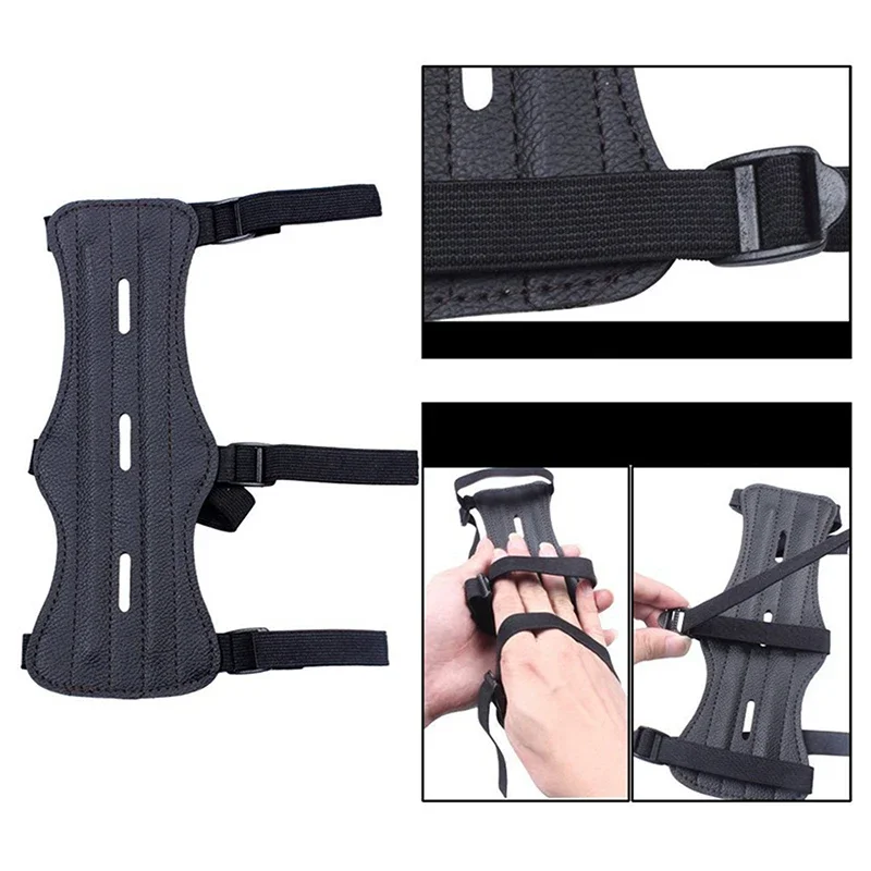 Attrezzatura per tiro con l'arco in pelle Protezione per il braccio 3 cinghie Protezione per l'avambraccio Arco regolabile sicuro Freccia Accessori per l'allenamento del tiro da caccia - immagine 2