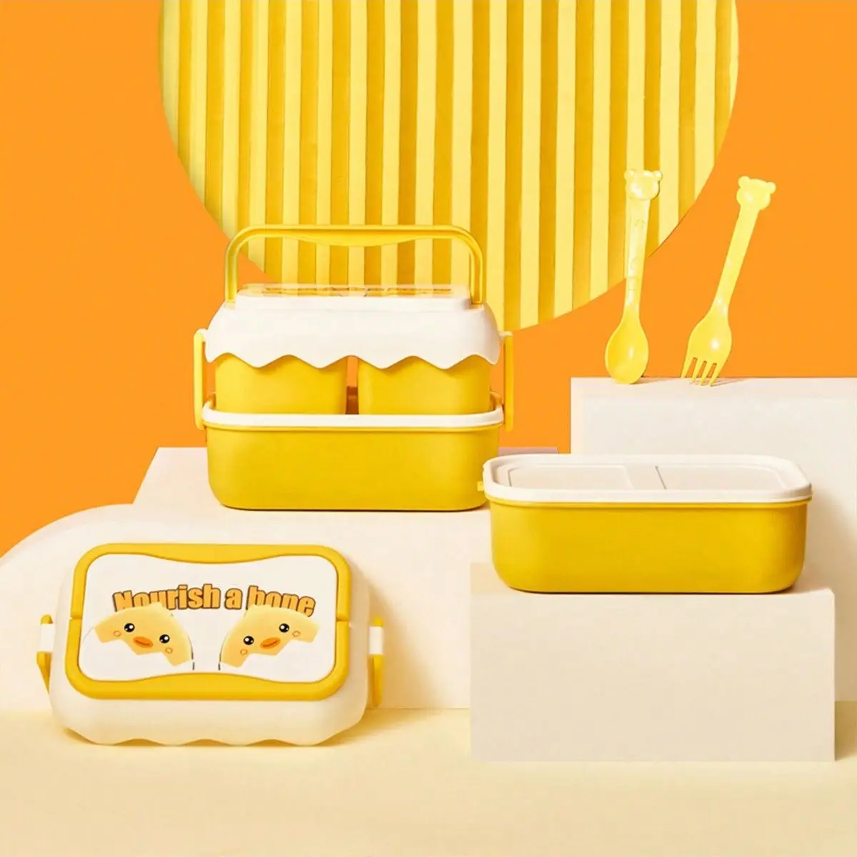 1pc-Double Layer Cartoon Lunch Box Student School Office Healthy Food Storage Containers Portable Grids Bento Bo