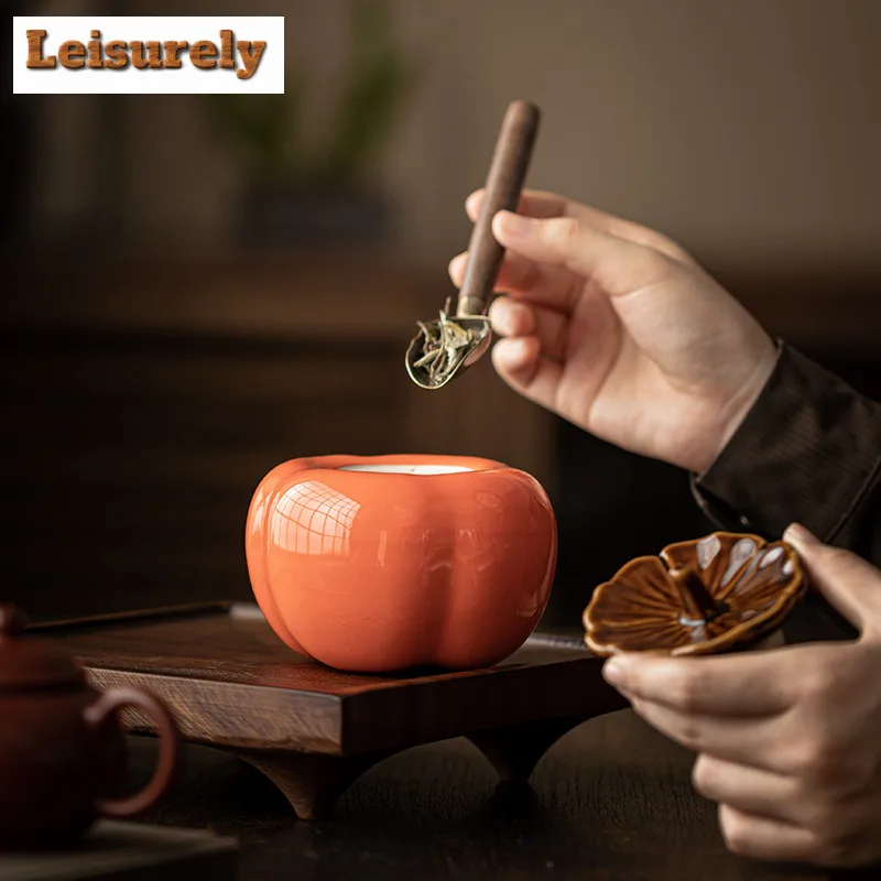 Persimmon Tea Box Organizer Moisture-proof Boutique Tea Tin Tea Door Storage Tank Containers Household Tea Caddy Teaset Gift