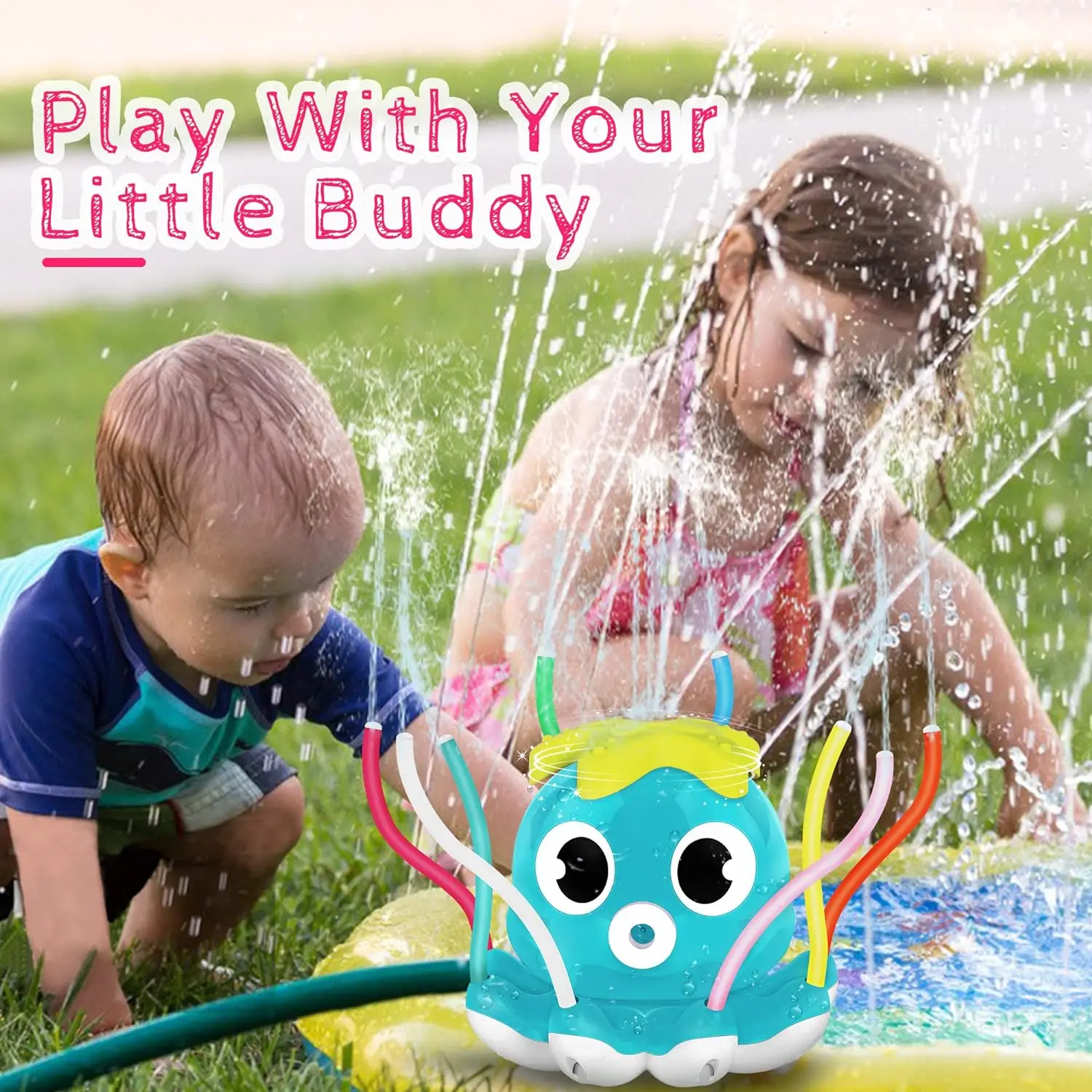 Outdoor Water Spray Sprinkler for Kids and Toddlers Summer Outside Toys Backyard Games with 8 Wiggle Tubes for Boys Girls 6