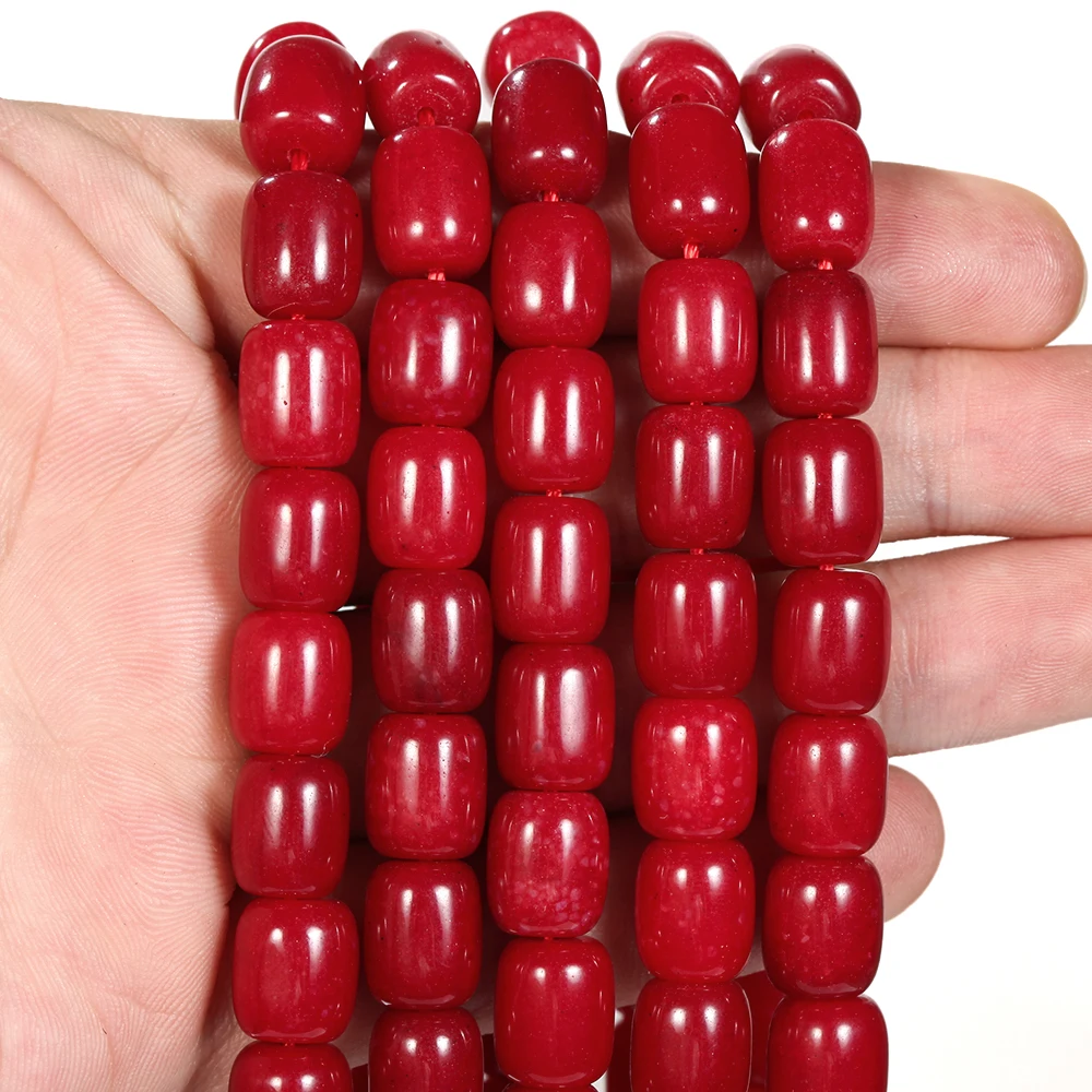 8x12mm Natursteinperlen Rote Koralle Aquamarin Jade Fassförmige Lose Perlen für Schmuckherstellung DIY Armband Zubehör 15 Zoll