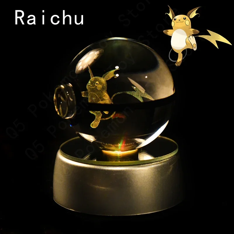 thumbnail image 1 of Bola de cristal de Pokémon 3D de 7 cm y 5 cm, Mewtwo, Pikachu, Gengar, bola de cristal de Pokémon, figura de Pokeball, luz nocturna, lámpara LED, base de regalo, 1 of 5