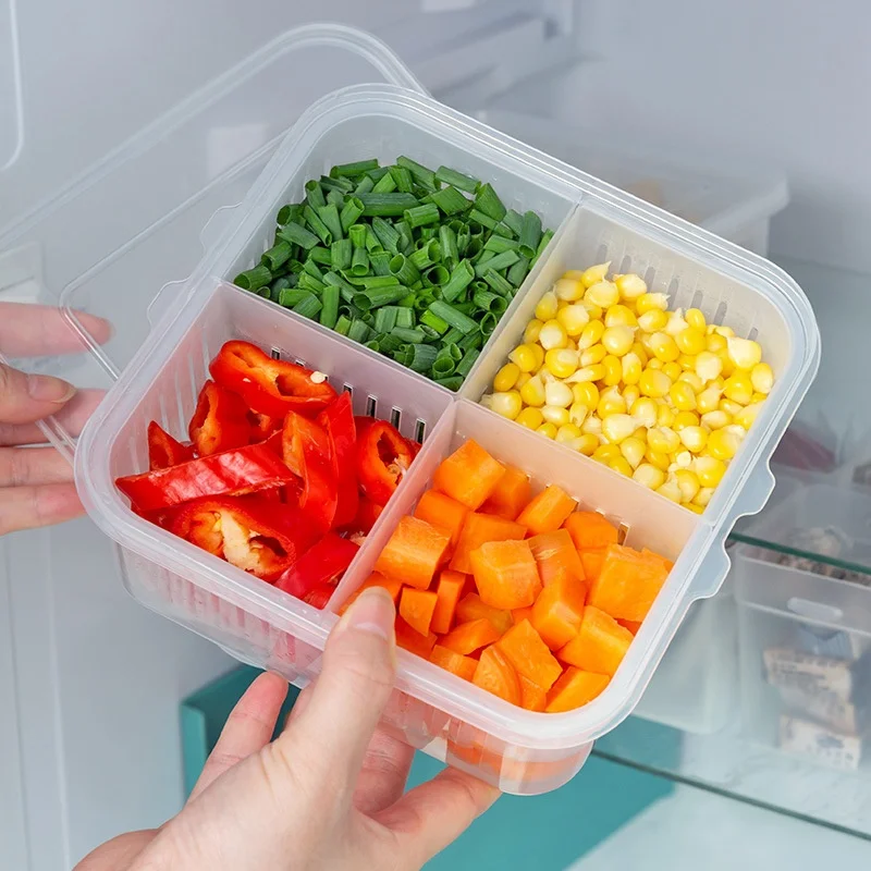 Refrigerator Storage Box 4/6 Compartment Food Vegetable and Fruit Storage Boxs Fridge Organiser Kitchen Storage Containers 3