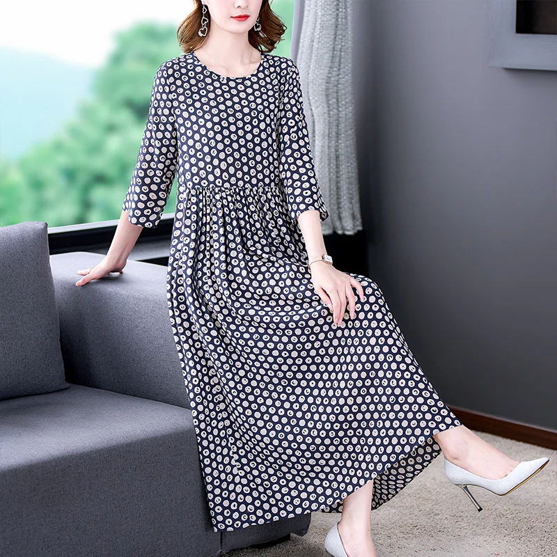 

Clothing Women's Summer 2023 New Large Size Loose Fitted Printed Silk Dress Fashionable Feminine Elegance Party Mini Vestidos