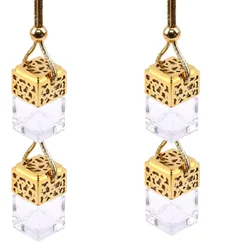 Elegant Hanging Glass Car Air Freshener Ornament with Essential Oils (Gold - 4pcs)