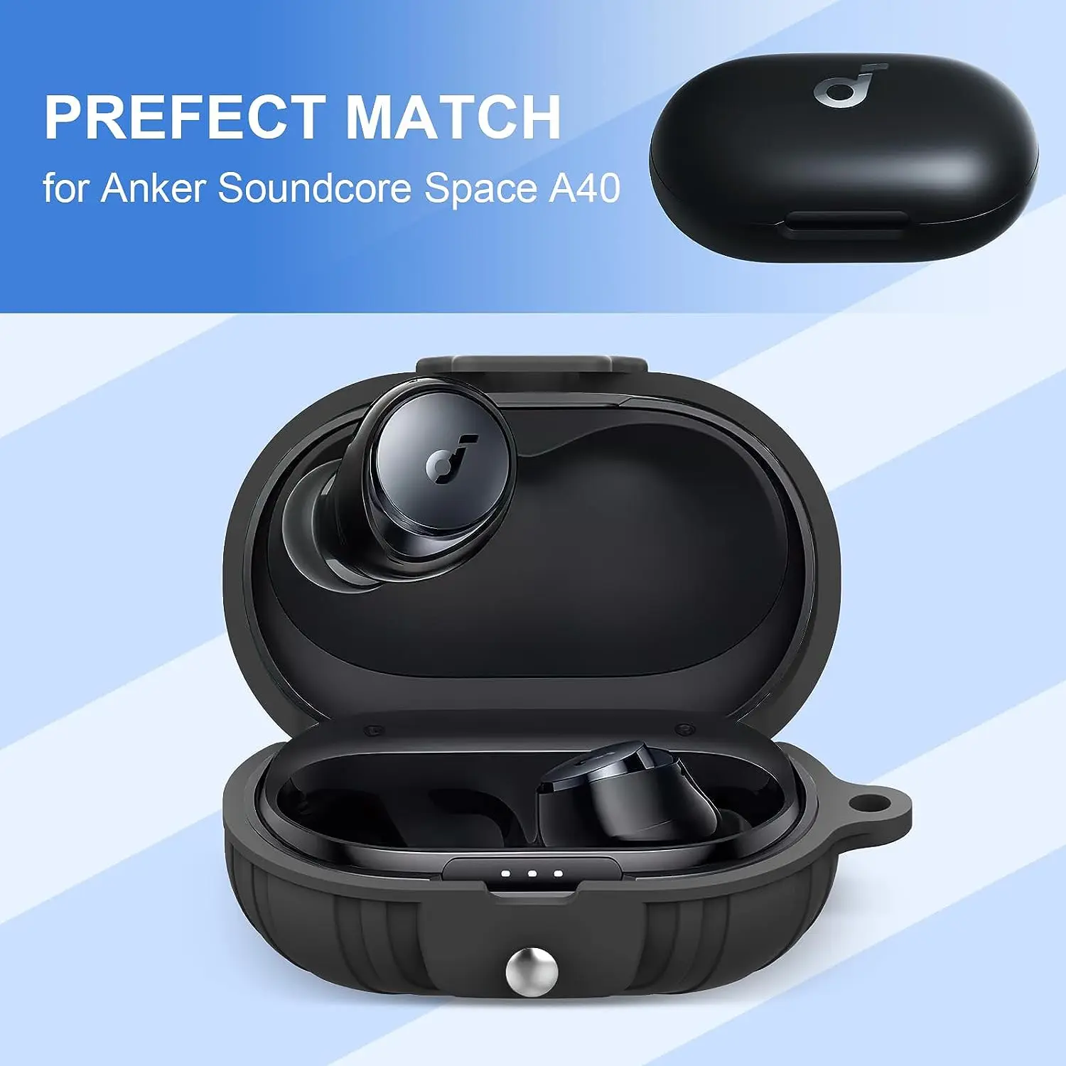 2023 INS For Anker Soundcore Space A40 Soft Silicone Case Shockproof Anti-Scratch Protective Cover with Carabiner for Anker Case