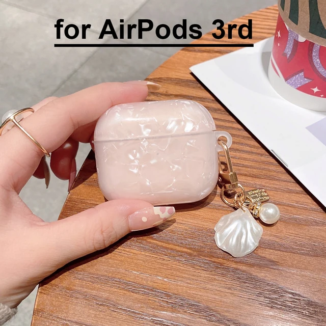 Luxury Girls Pearl Shell Case for Apple Airpods 1 2 3 Case for AirPods Pro Case with Keychain Earphone Accessories Headphone Box Pink for AirPods 3