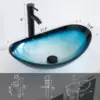 21.5"Bathroom Vessel Sink Modern Artistic Single Blue Boat Tempered Glass Basin Countertop Bowl Sink for Lavatory Vanity Cabinet 6