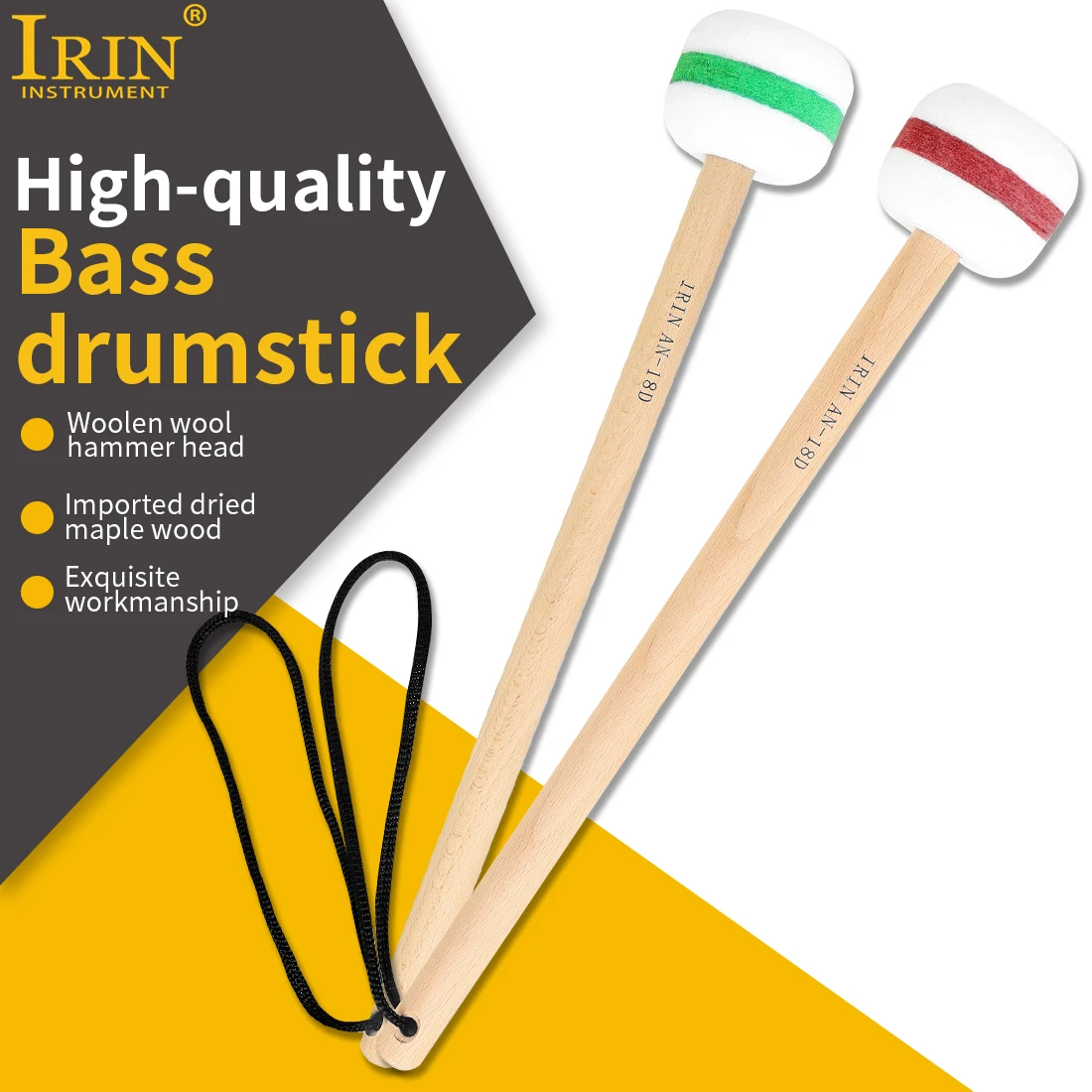 In mehreren Farben erhältlich. Schlaginstrument, Trommelstöcke, Schlägel, Jazz-Drum-Stick, doppelköpfiger Soundhammer für Trommelmarimba – Detail 1