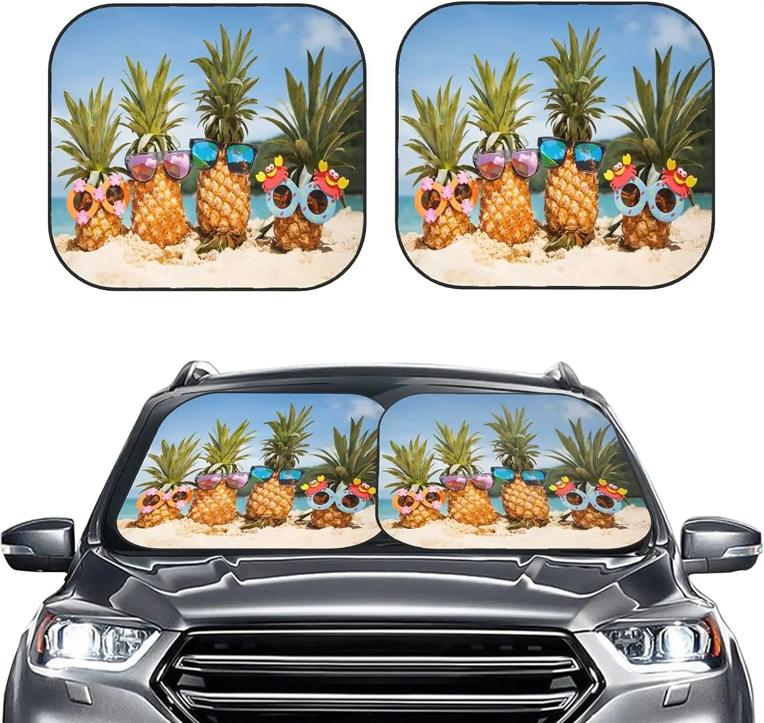 

Beach Pineapple Car Windshield Sun Shade Auto Foldable 2 PC Sunshade for Car Truck SUV Blocks Rays Sun Visor Protector