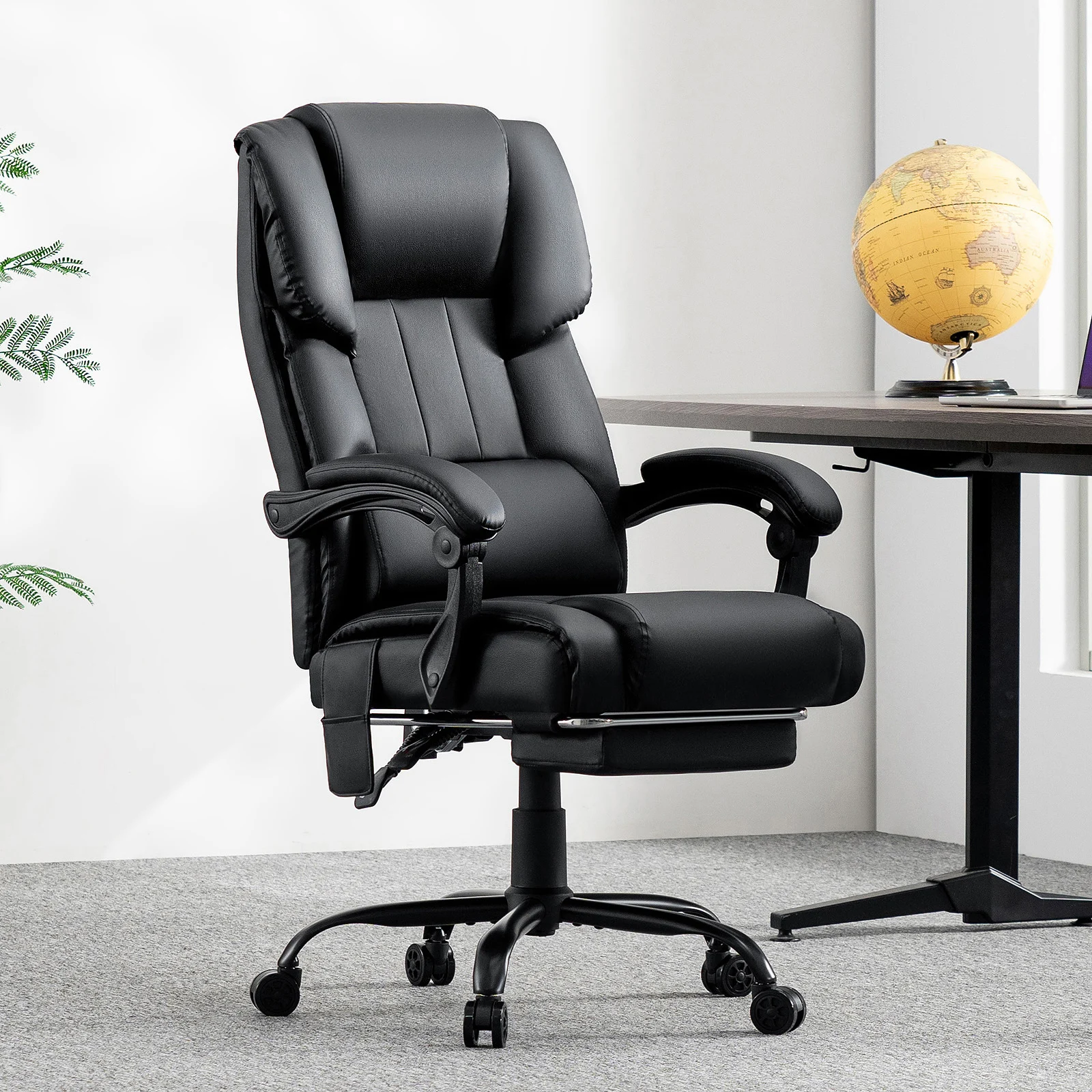 Ergonomic PU Leather Office Chair with Adjustable Height and Lumbar Support