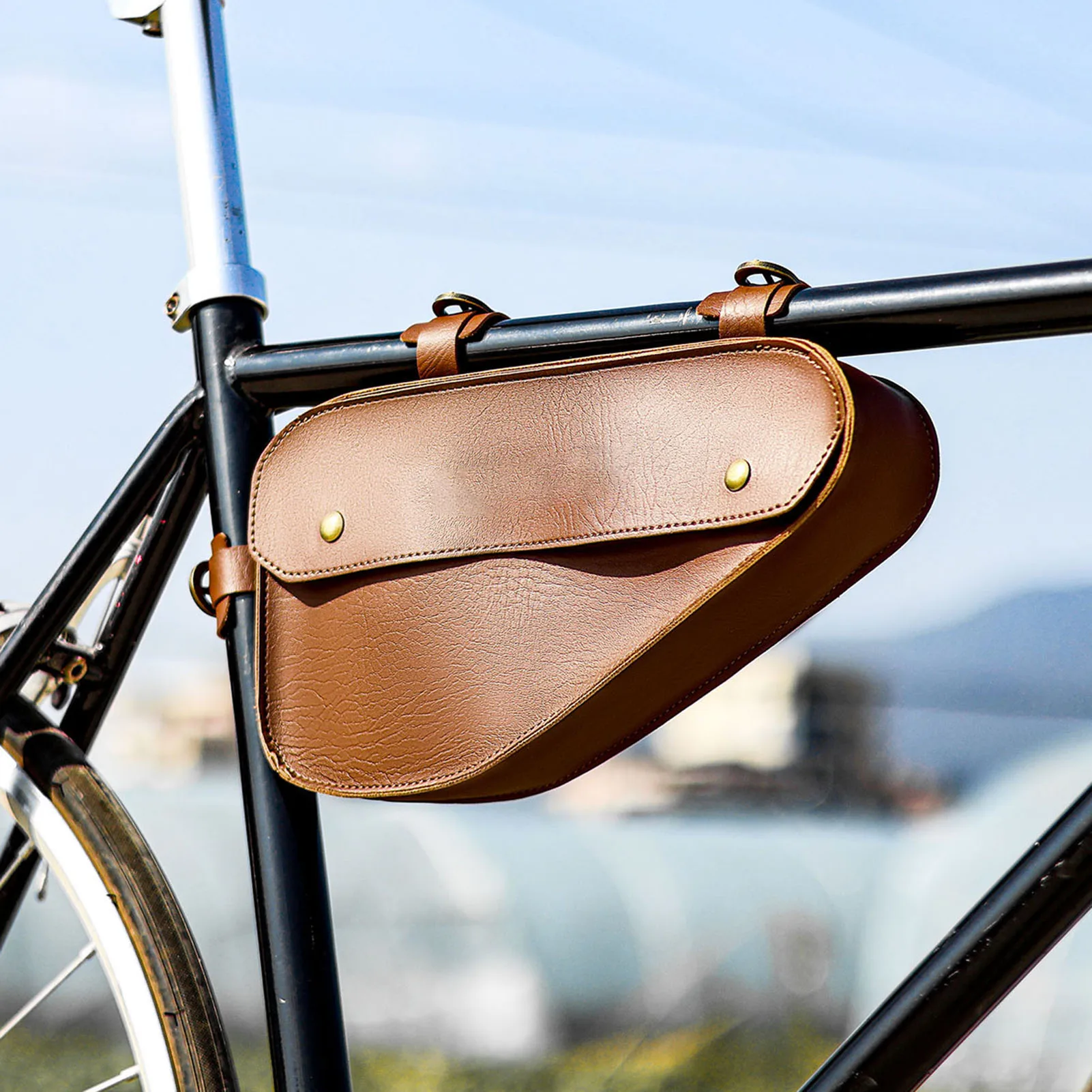 Bike Beam Bags PVC Leather Large Capacity with 5 Adjustable Positions Narrow Design for Easy Traveling Bike Frame B
