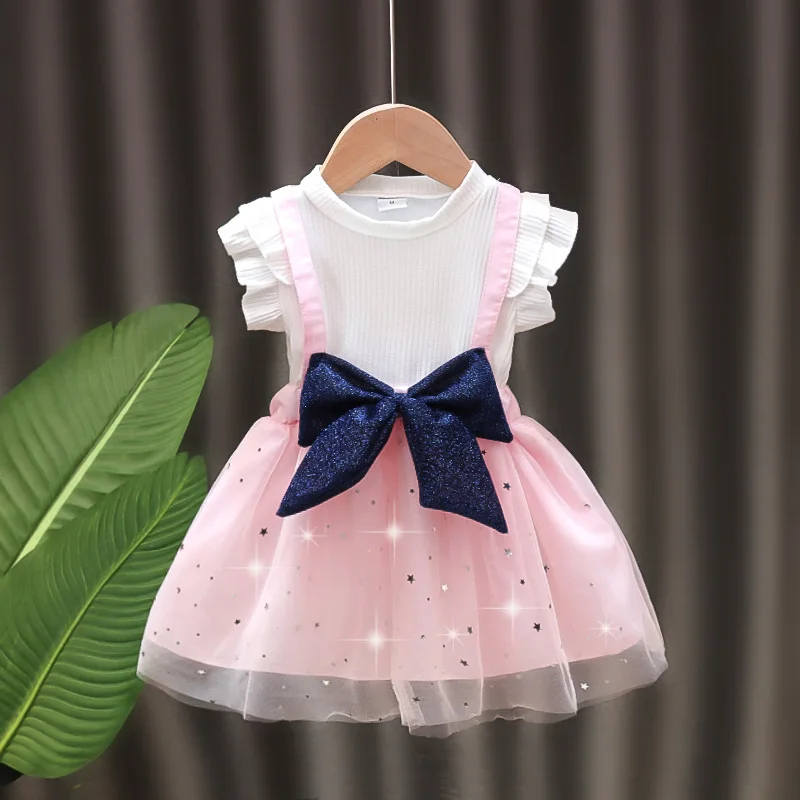 

Girls Princess Dress Baby Birthday Party Frock Children Sleeveless Tulle Tutu Summer Kids Bow Sequin Fashion Clothing 2-8 Years