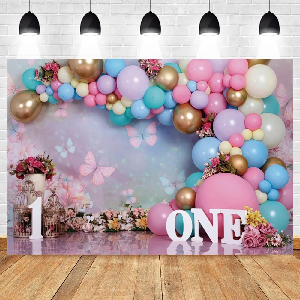 Newborn Baby 1st Birthday Cake Smash Party Photography Backdrop Baby Shower Portrait Balloons Flower Photo Background Props photo backdrop