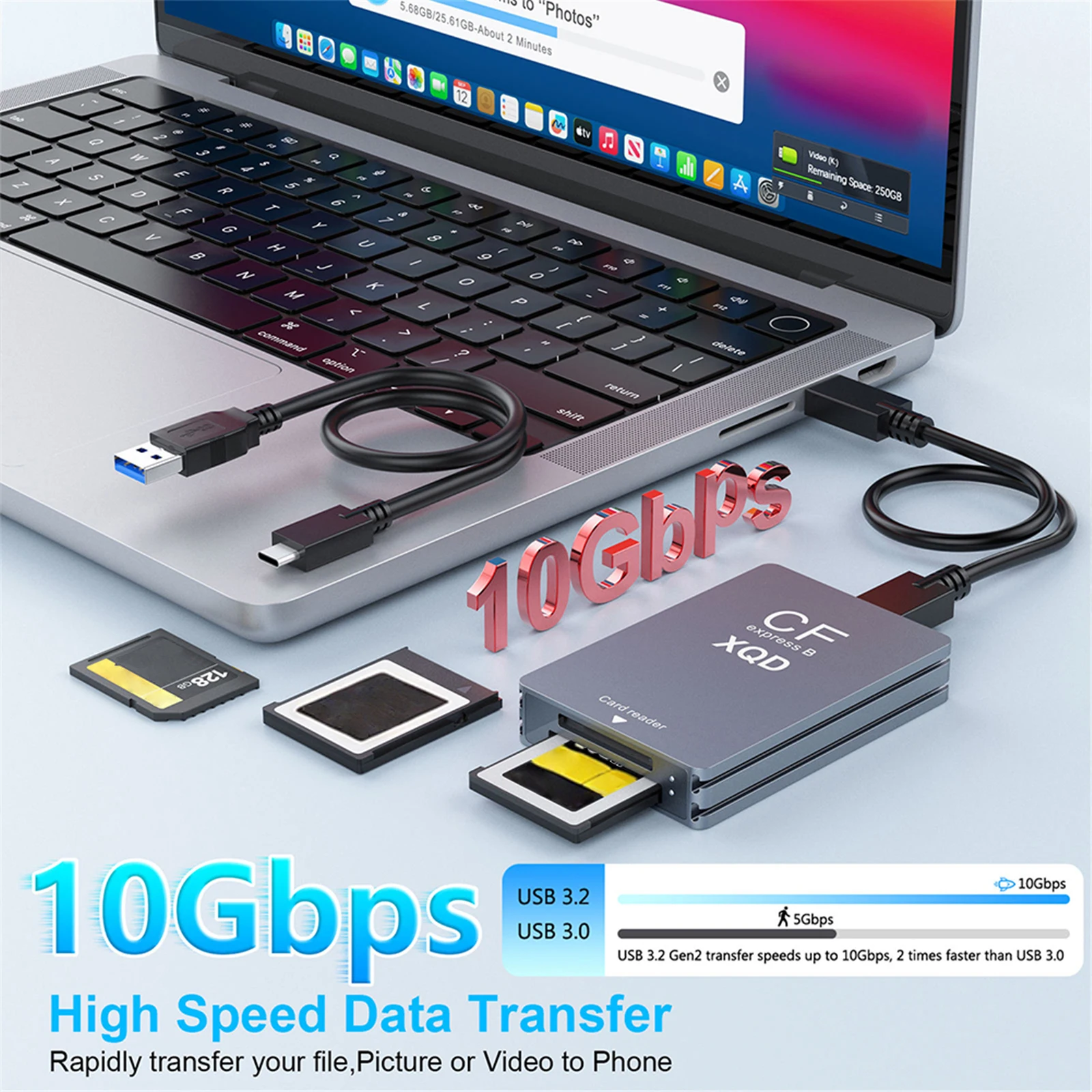 10Gbps CFexpress XQD SD 카드 리더 3-in-1 CFexpress Type B 카드 리더 어댑터 (전문 영화 제작자, 콘텐츠 제작자용)